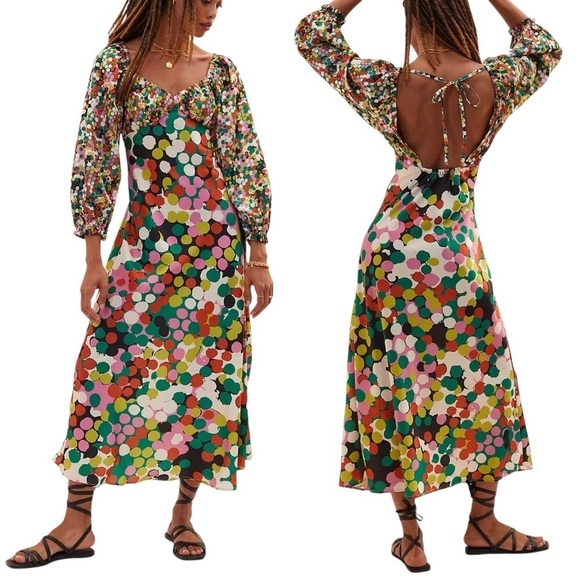 PORRIDGE x ANTHROPOLOGIE *Rare* Puff Sleeve Polka Dot Multicolor Maxi Dress - Picture 1 of 11